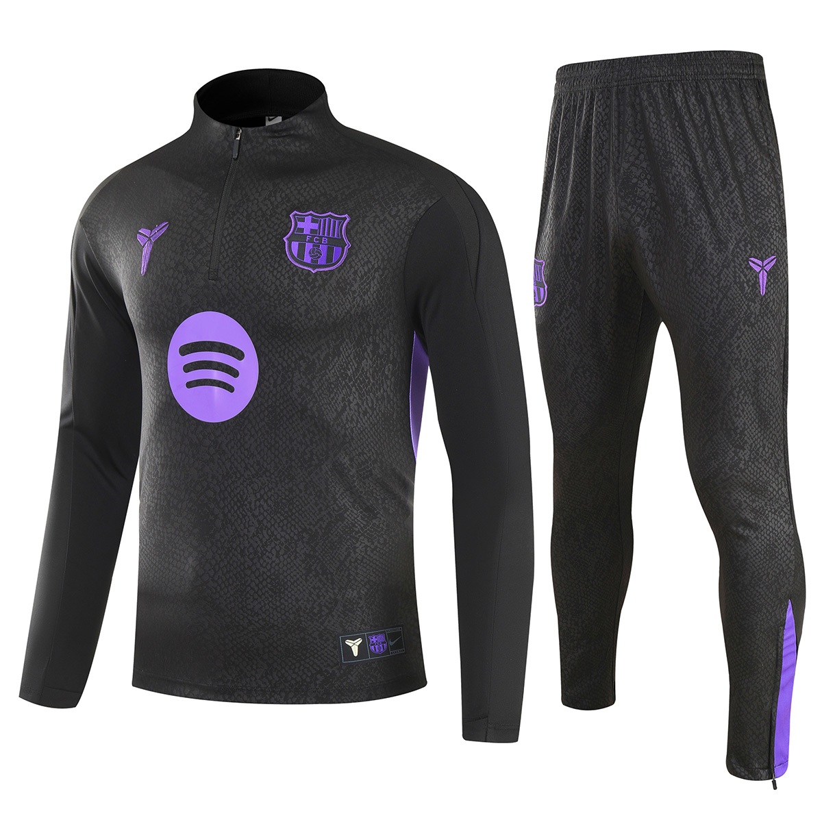 Kids Barcelona x Kobe Bryant 1/4 Zipper Sweat Kit(Top+Pants) Black 2025/26 — Barcelona Kids Training Kit 2025/26