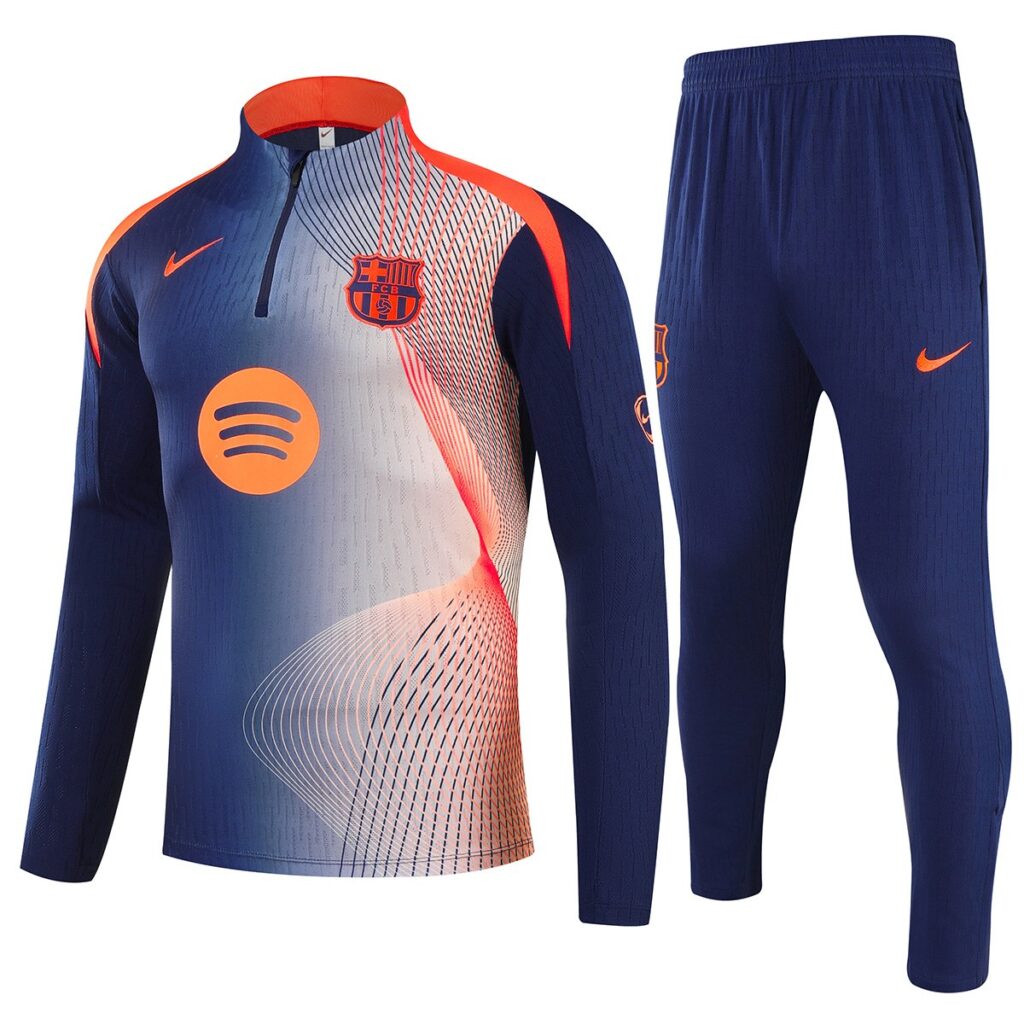 Barcelona 1/4 Zipper Sweat Kit(Top+Pants) Navy&Orange 2025/26 - Cancha Kits