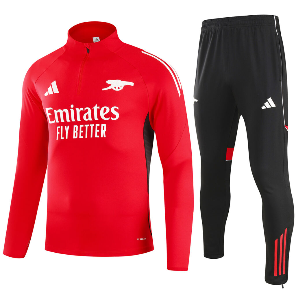 Kids Arsenal 1/4 Zipper Sweat Kit(Top+Pants) Red 2025/26 - Cancha Kits