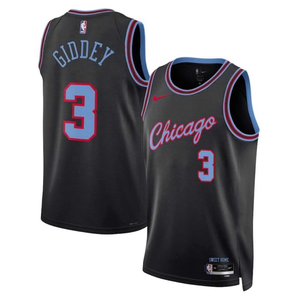 Unisex Chicago Bulls Josh Giddey #3 Black 2025/26 Swingman Jersey – City Edition - Cancha Kits