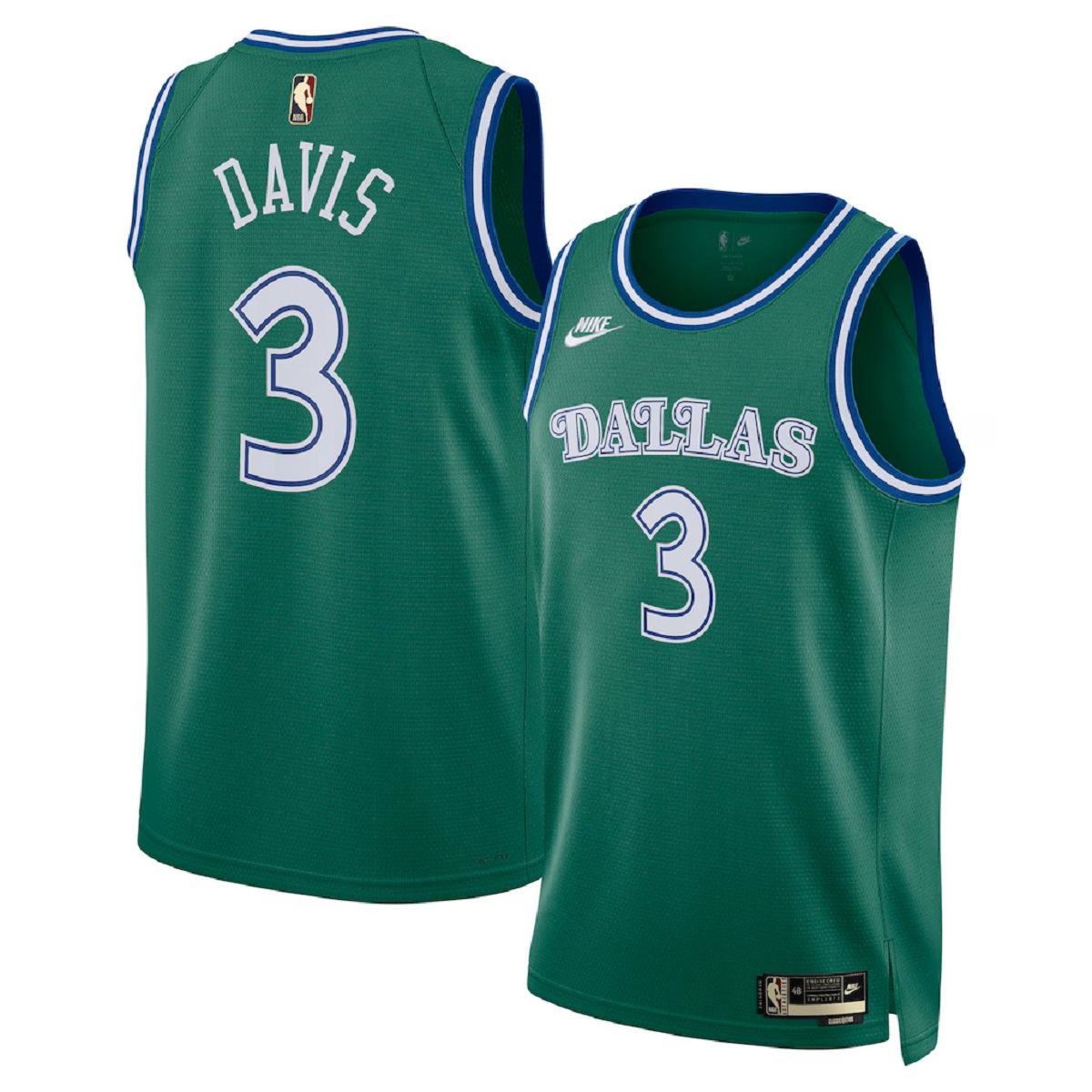 Unisex Dallas Mavericks Anthony Davis #3 Green Swingman Jersey - Classic Edition — NBA Retro