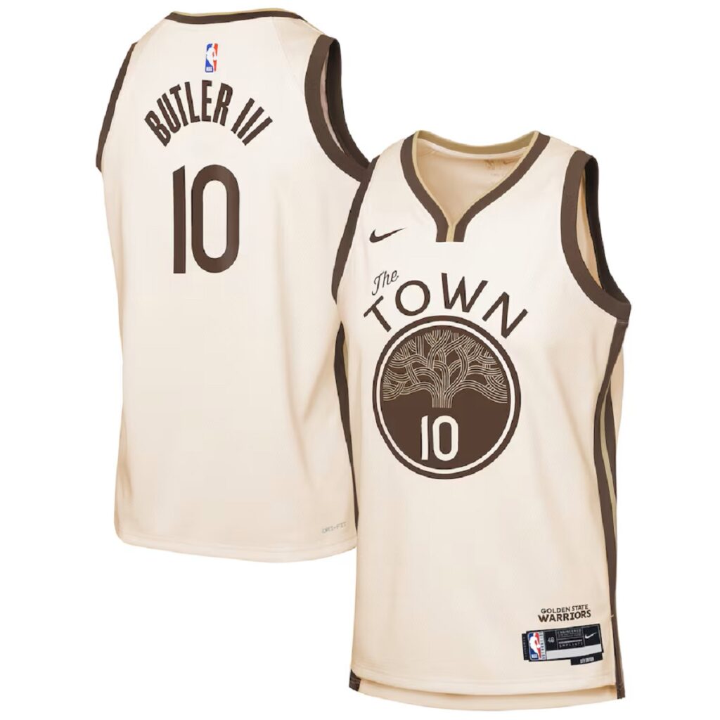 Unisex Golden State Warriors Jimmy Butler #10 Nike Tan 2025/26 Swingman Jersey – City Edition - Cancha Kits