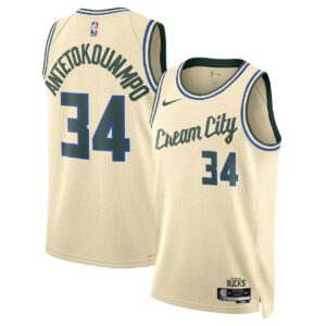 Unisex Milwaukee Bucks Giannis Antetokounmpo #34 Cream Swingman Jersey 2025/26 - City Edition - Cancha Kits