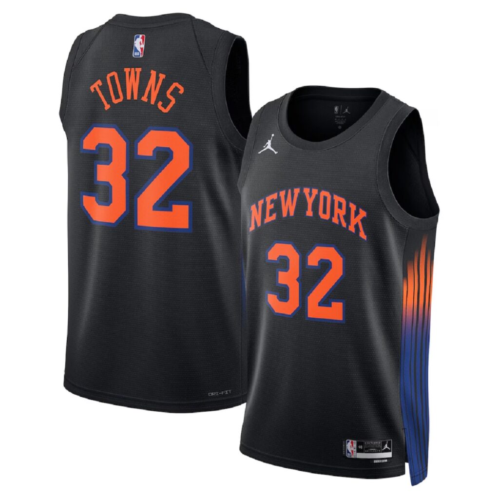 Unisex New York Knicks Karl-Anthony Towns #32 Black Swingman Jersey – Statement Edition - Cancha Kits