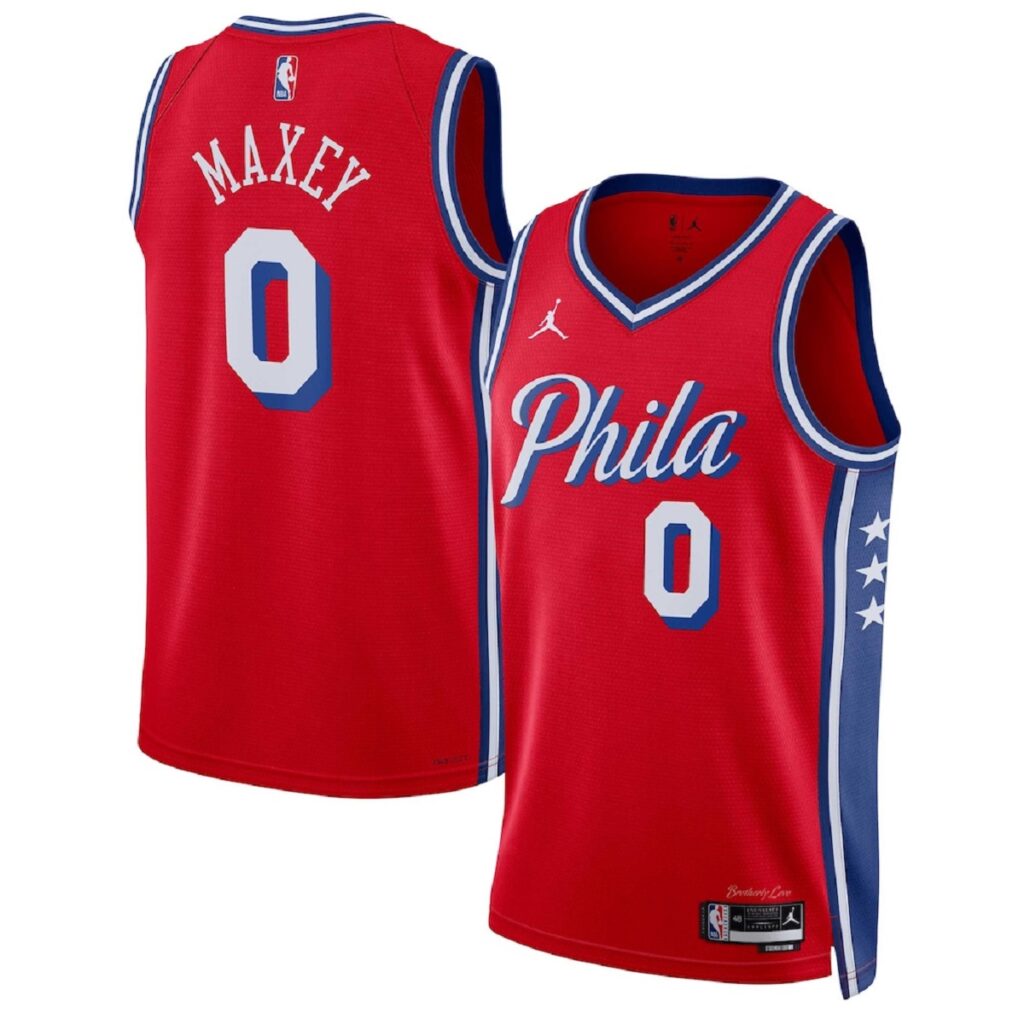 Unisex  Philadelphia 76ers Tyrese Maxey #0 Red Swingman Jersey – Statement Edition - Cancha Kits