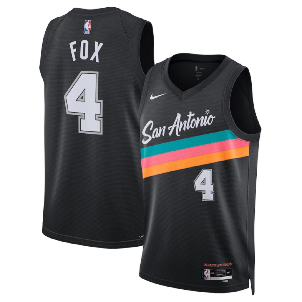 Unisex San Antonio Spurs De’Aaron Fox #4 Black Swingman Jersey 2025/26 – City Edition - Cancha Kits