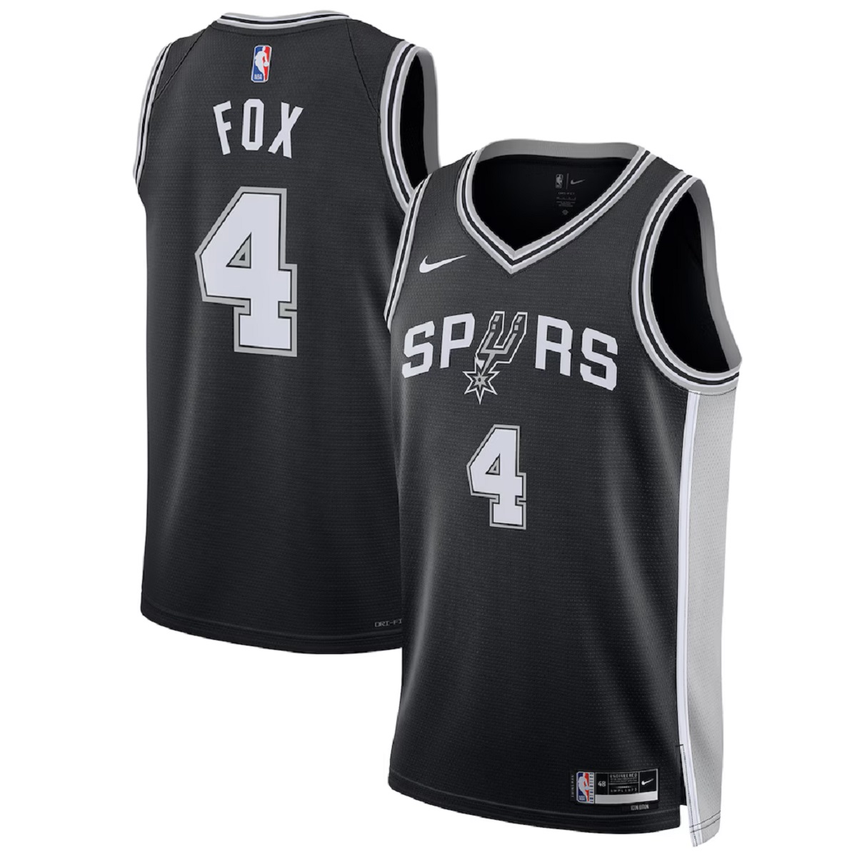 Unisex San Antonio Spurs De'Aaron Fox #4 Black Swingman Jersey - Icon Edition — NBA Special Edition