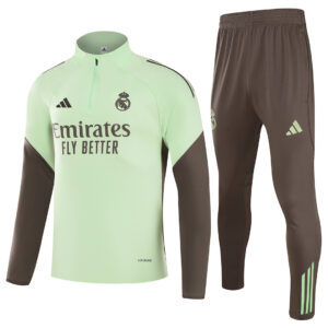 Kids Real Madrid 1/4 Zipper Sweat Kit(Top+Pants) Green 2025/26 - Cancha Kits