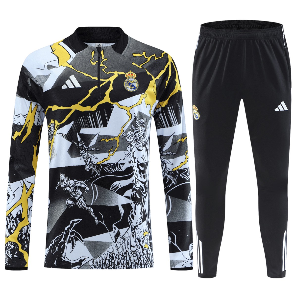 Kids Real Madrid x Marvel Zipper Sweatshirt Kit(Top+Pants) Black 2025/26 — Real Madrid Hoodie 2025/26