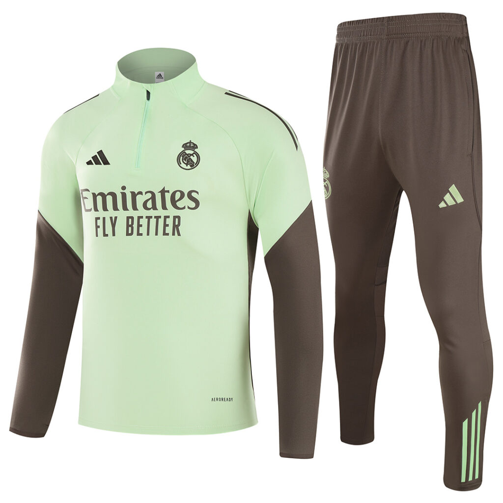 Real Madrid 1/4 Zipper Sweat Kit(Top+Pants) Green 2025/26 - Cancha Kits